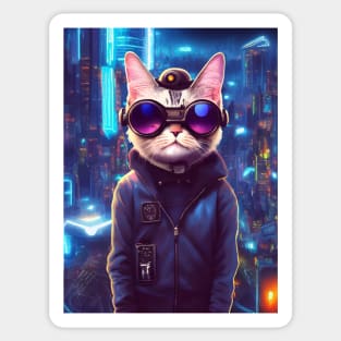 Cool Japanese Techno Cat In Japan Neon City Sticker